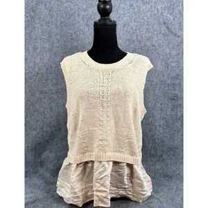 Simply Vera Wang Sweater Vest Womens XXL Cream Crew Neck Ruffles Chic Boho Girly